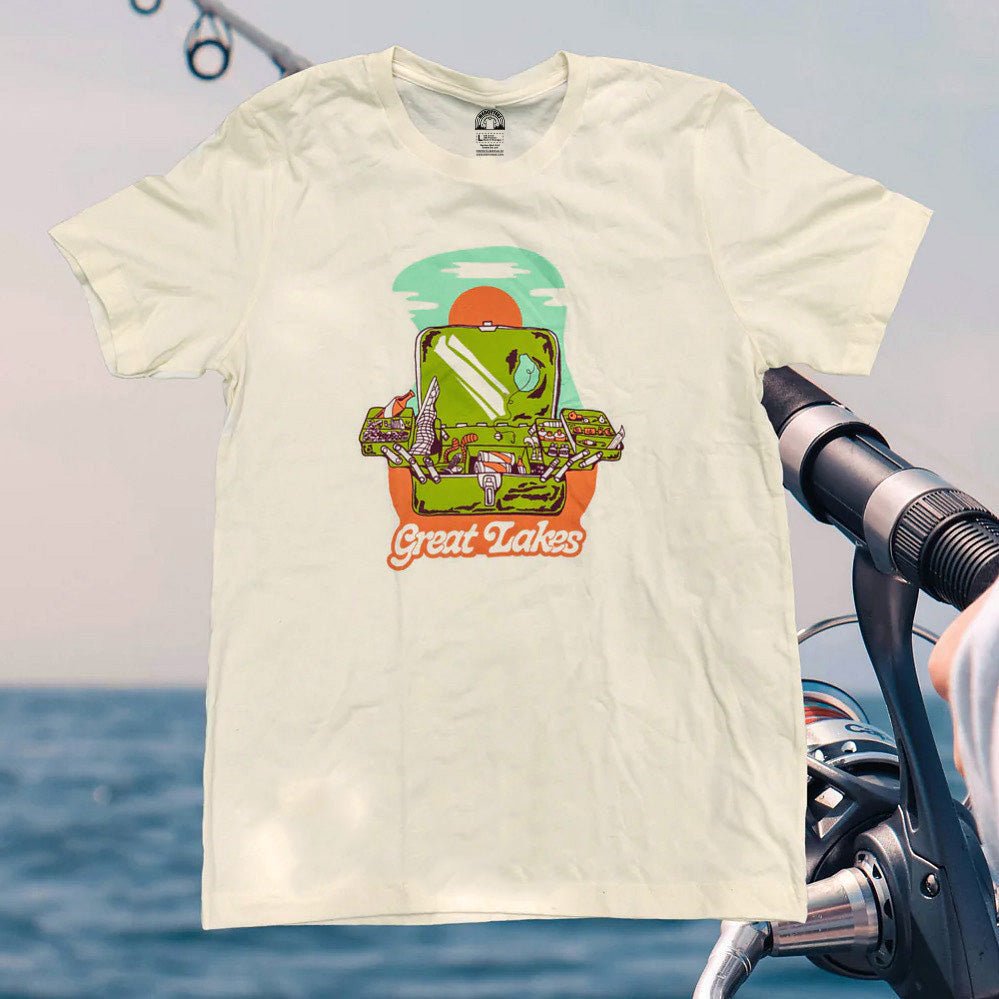 Great Lakes Tacklebox T-Shirt with fishing lure design on white shirt