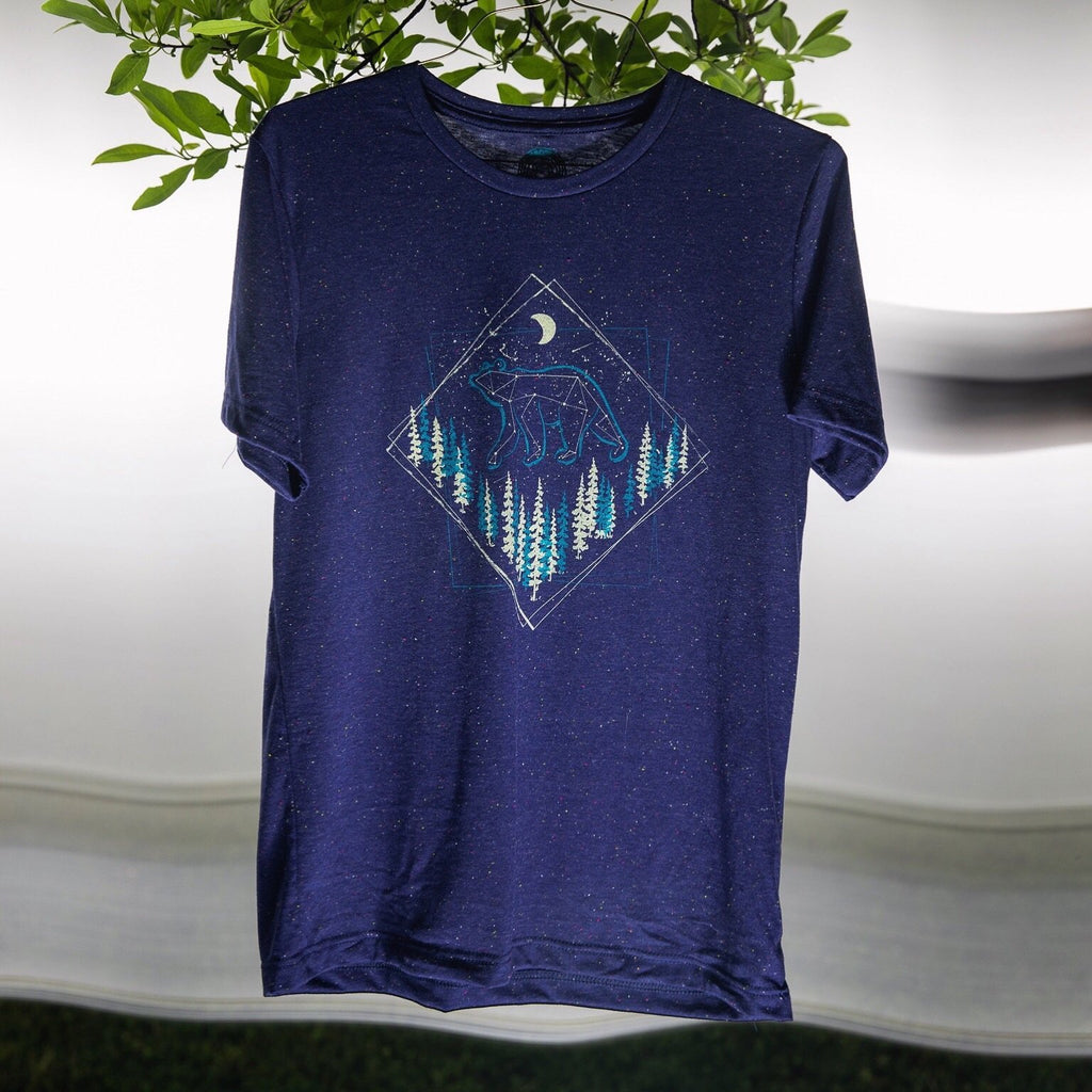 T-shirt hanging with clear view of celestial bear design

