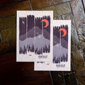 Two Winter Mountain Weather postcards showing snowy ridge, red crescent moon, pine trees, and fox with "Asheville North Carolina" text

